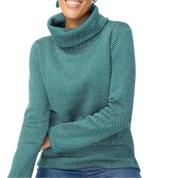 J. CREW FACTORY NWT Long Sleeve Funnel Neck Pullover Sweater Green/White Size M - Picture 1 of 5